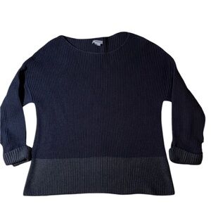 VINCE CHUNKY KNIT COLOR CONTRAST NAVY BLACK CUFFED SWEATER SIZE SMALL